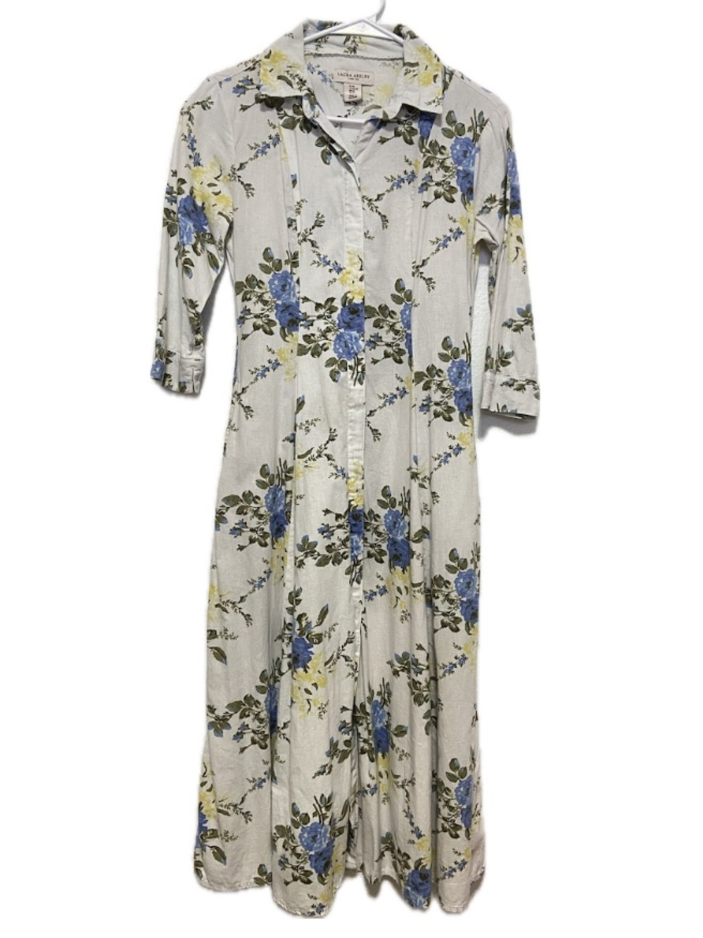 Vtg inspired Laura Ashley Botanical Floral Linen Maxi Shirt Dress Cottagecore XS